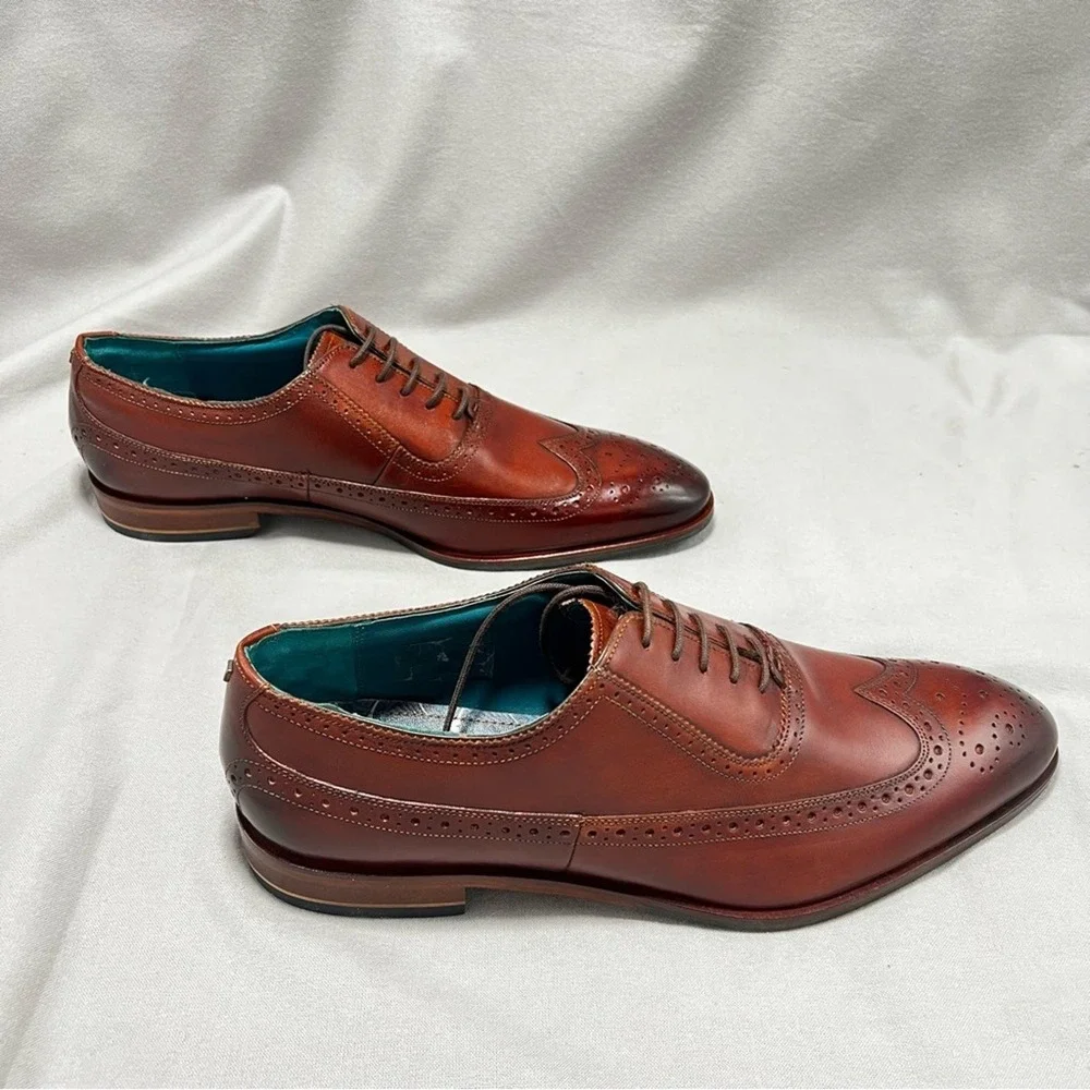 Ted Baker Asonce Leather Longwing Broque Brown Leather Oxford Dress Shoes 13.5